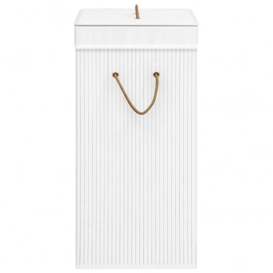 Skalbinių krepšys su vienu skyriumi, baltos spalvos, bambukas