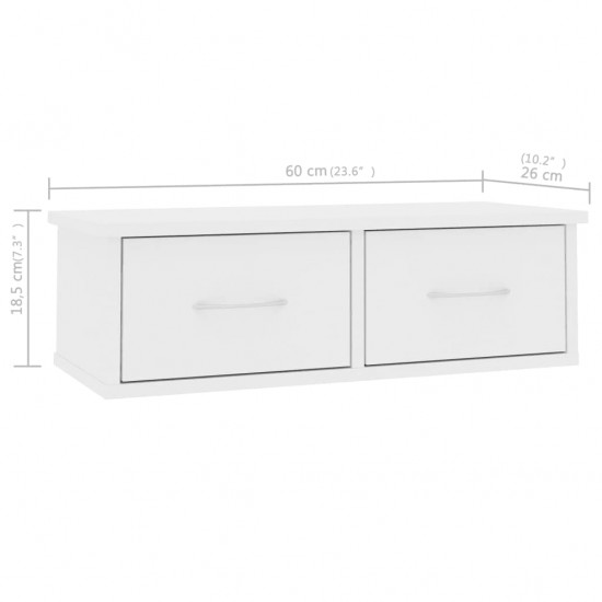 Sieninė lentyna su stalčiais, balta, 60x26x18,5cm, MDP