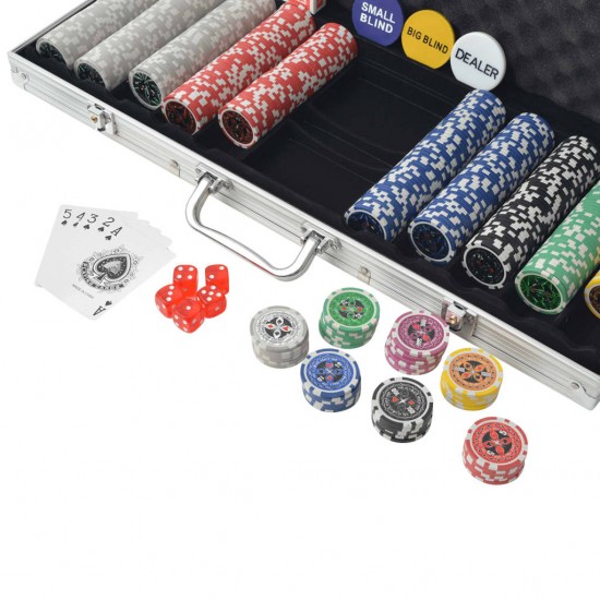 Pokerio rinkinys su 500 žetonų su vertėmis, aliuminis