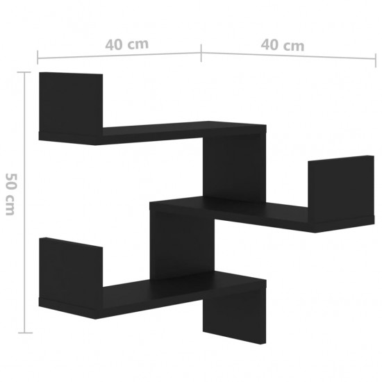 Sieninės kampinės lentynos, 2vnt., juodos, 40x40x50cm, MDP