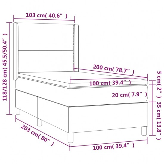 Lova su spyruoklėmis/čiužiniu/LED, juoda 100x200cm dirbtinė oda