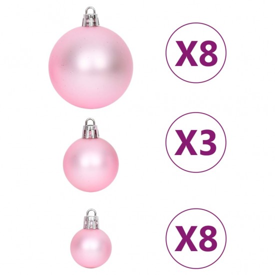 Kalėdinių žaisliukų rinkinys, 65vnt., rožiniai/raudoni/balti