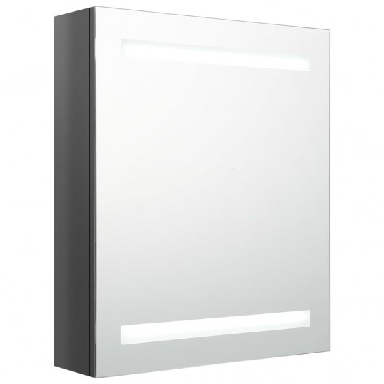 Veidrodinė vonios spintelė su LED, pilka, 50x14x60cm, blizgi