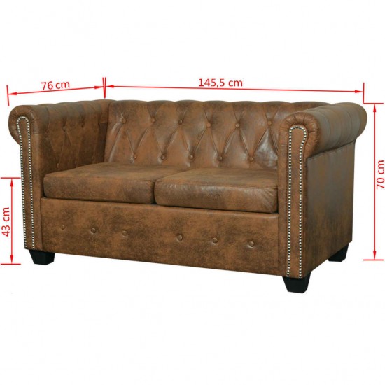 Chesterfield dvivietė sofa, dirbtinė oda, ruda