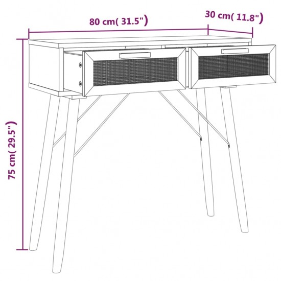 Konsolinis staliukas, baltas, 80x30x75cm, pušis ir ratanas