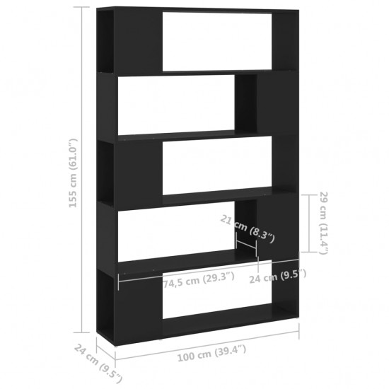 Spintelė knygoms/kambario pertvara, juoda, 100x24x155cm, MDP