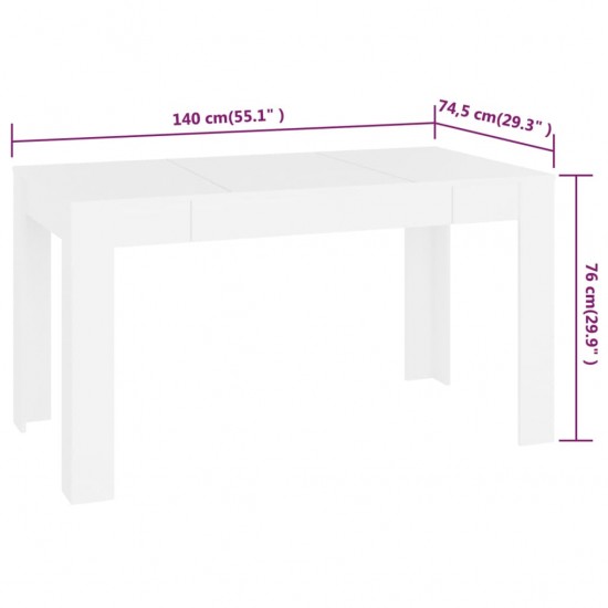 Valgomojo stalas, baltas, 140x74,5x76cm, perdirbta mediena