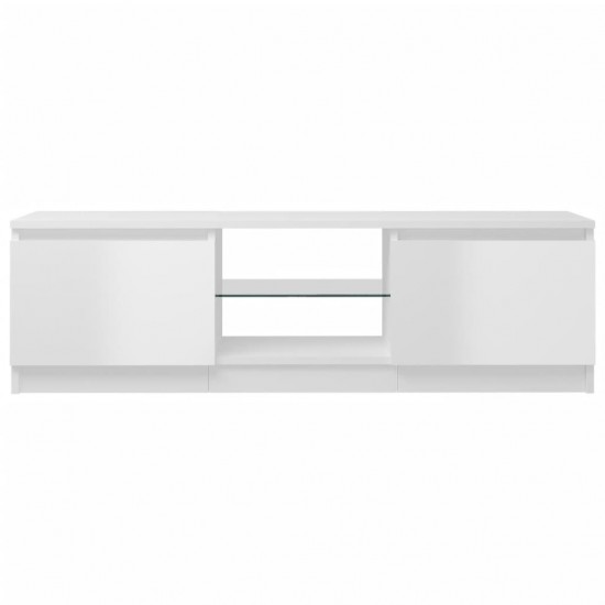 TV spintelė su LED apšvietimu, balta, 120x30x35,5cm, blizgi