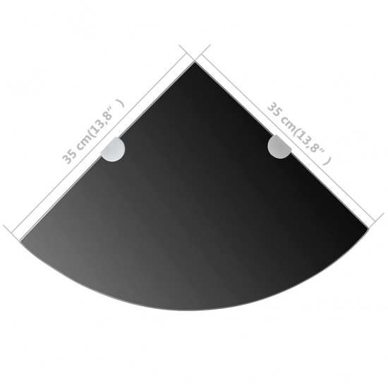 Kampinė lentyna su chromo laikikliais, juodas stiklas 35x35 cm