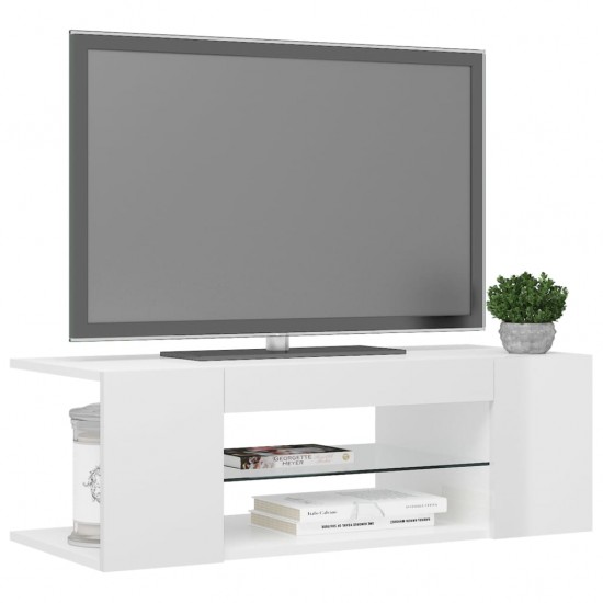 TV spintelė su LED apšvietimu, blizgi balta, 90x39x30cm