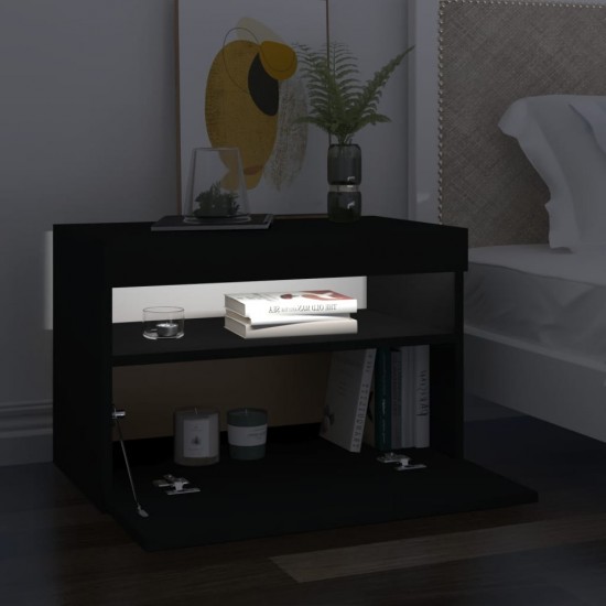 Naktinė spintelė su LED, juodos spalvos, 60x35x40cm, mediena