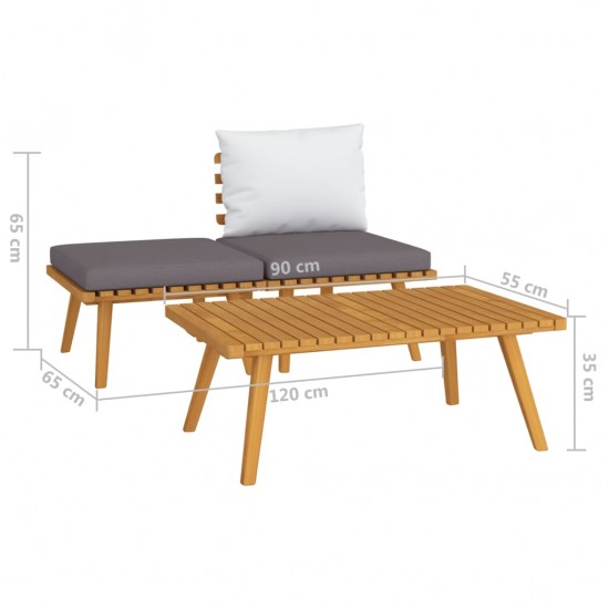 Sodo baldų komplektas su pagalvėmis, 3 dalių, akacijos masyvas