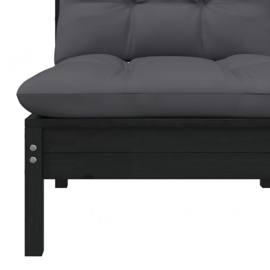 Dvivietė sodo sofa su pagalvėlėmis, juoda, pušies masyvas