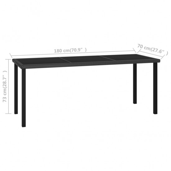 Sodo valgomojo stalas, juodos spalvos, 180x70x73cm, poliratanas