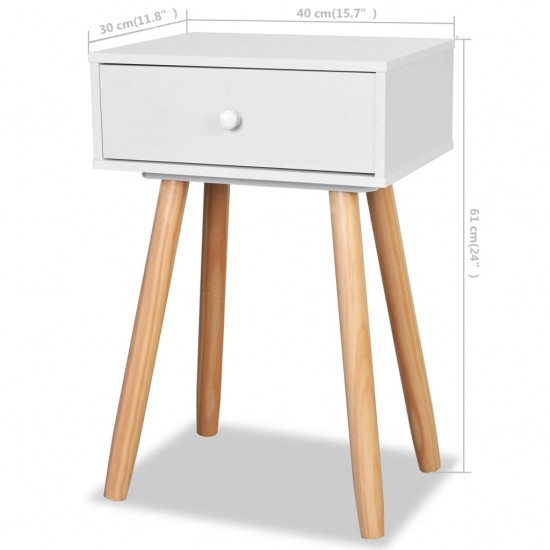 Naktiniai staliukai, 2vnt., pušies mediena, 40x30x61cm, balti