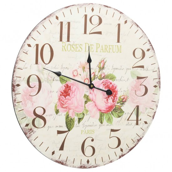 Sieninis laikrodis, 60 cm, vintažinio stiliaus, su gėlėmis