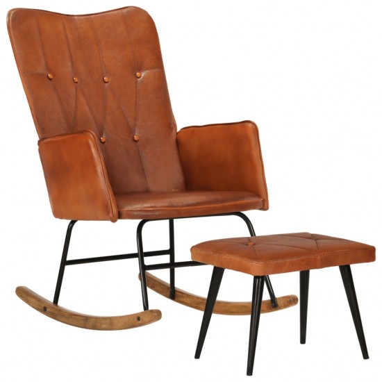 Supama kėdė su pakoja, gelsvai rudos spalvos, tikra oda