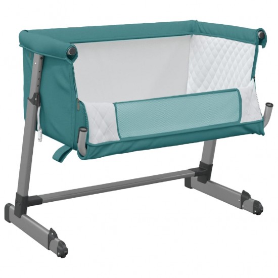 Kūdikio lovytė su čiužiniu, žalios spalvos, lininis audinys