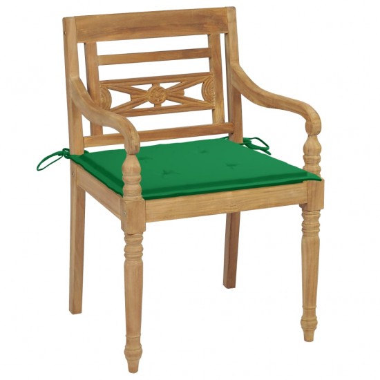 Batavia kėdės su žaliomis pagalvėlėmis, 2vnt., tikmedis