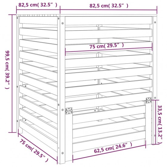 Komposto dėžė, balta, 82,5x82,5x99,5cm, pušies medienos masyvas