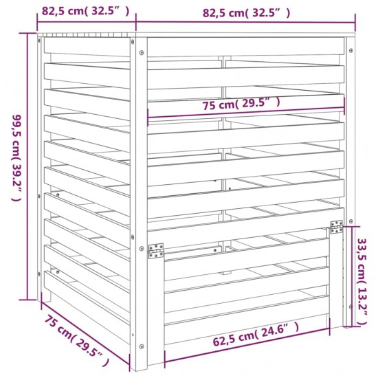 Komposto dėžė, pilka, 82,5x82,5x99,5cm, pušies medienos masyvas