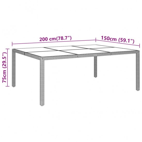 Sodo stalas, pilkas, 200x150x75cm, stiklas/poliratanas