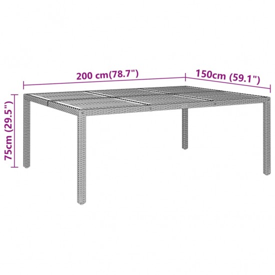 Sodo stalas, juodas, 200x150x75cm, akacijos mediena/poliratanas