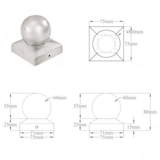 Stulpų dangteliai, 6vnt., 71x71mm, galvanizuotas metalas