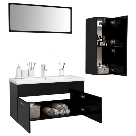 Vonios kambario baldų komplektas, juodos spalvos, MDP