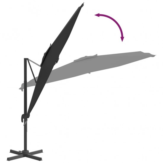 Gembės formos skėtis su aliuminiu stulpu, juodas, 300x300cm