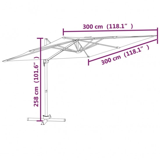 Gembės formos skėtis su aliuminiu stulpu, juodas, 300x300cm