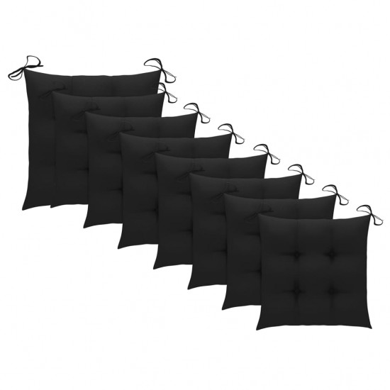 Sodo kėdės su juodomis pagalvėlėmis, 8vnt., tikmedžio masyvas