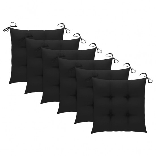 Sodo kėdės su juodomis pagalvėlėmis, 6vnt., tikmedžio masyvas