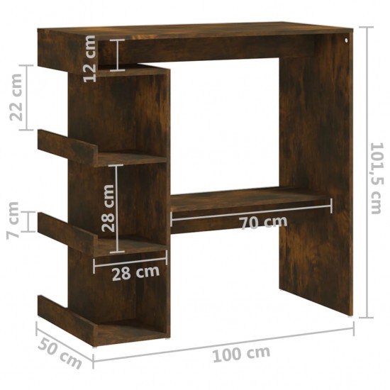 Baro stalas su lentyna, dūminio ąžuolo, 100x50x101,5cm, MDP