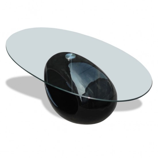 Kavos staliukas su ovaliu stikliniu stalviršiu, ypač blizgus, juodas