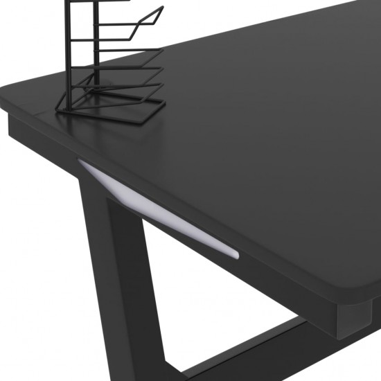 Žaidimų stalas su LED ir Z kojelėmis, juodas, 110x60x75cm