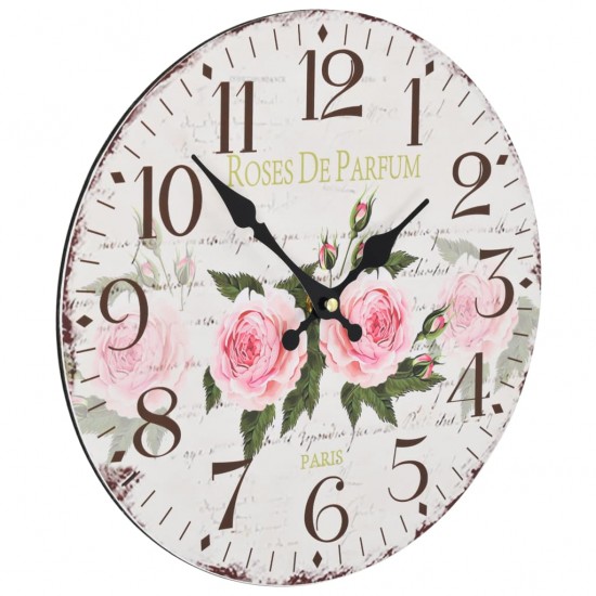 Sieninis laikrodis virtuvei, 30 cm, vintažinio diz., su gėlėmis