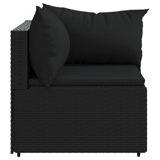 Kampinė sodo sofos dalis su pagalvėlėmis, juoda, poliratanas