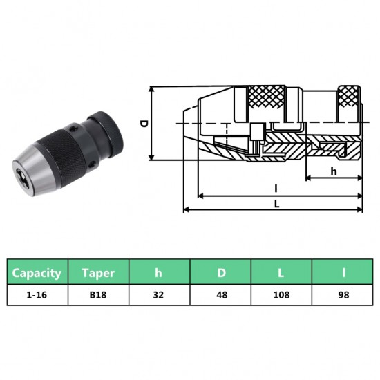 Greito atleidimo grąžto griebtuvas, MT2-B18 su 16mm suspaudimu