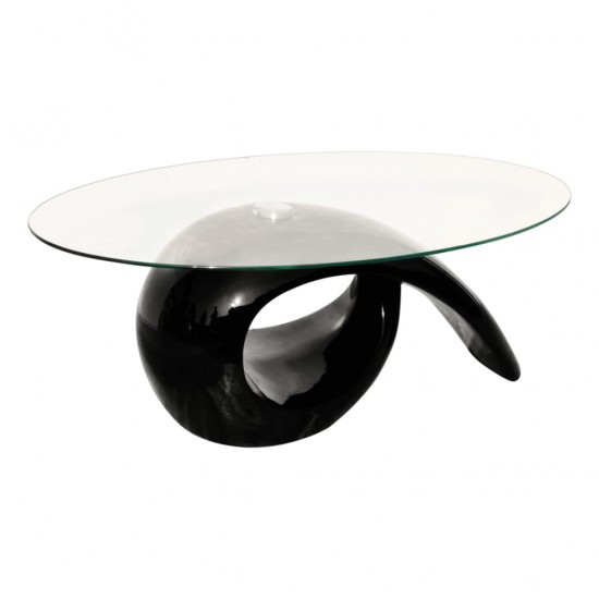 Kavos stal. su ovaliu stikl. stalviršiu, ypač blizgus, juodas