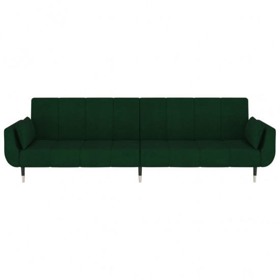 Dvivietė sofa-lova su dvejomis pagalvėmis, žalia, aksomas