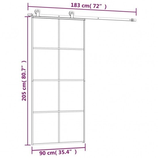 Stumdomos durys su įrangos rinkiniu, 90x205cm, ESG ir aliuminis