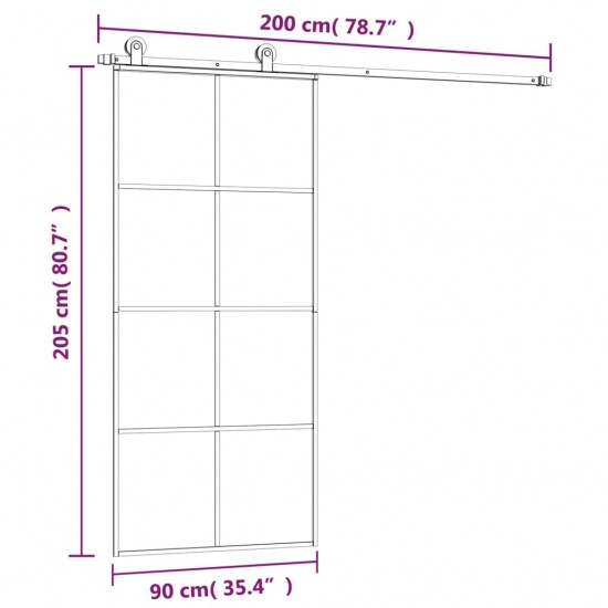 Stumdomos durys su įrangos rinkiniu, 90x205cm, ESG ir aliuminis