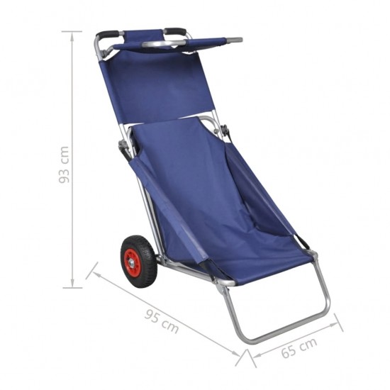 Paplūdimio vežimėlis su ratukais, nešiojam., sulankst., mėlyn.