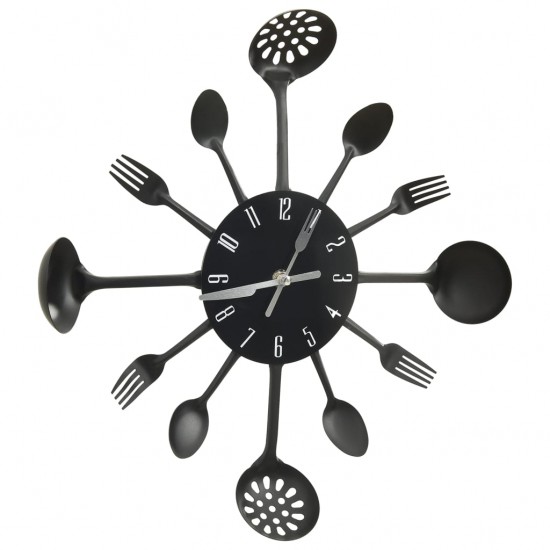 325163  Wall Clock with Spoon and Fork Design Black 40 cm Aluminium