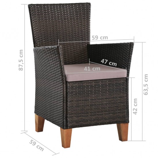 Lauko kėdės su pagalvėlėmis, 2 vnt., rudos sp., poliratanas