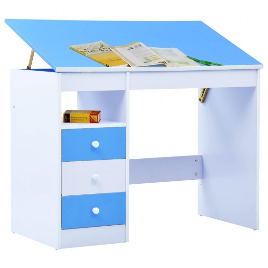 Vaikiškas piešimo stalas, mėlynas ir baltas, pakreipiamas