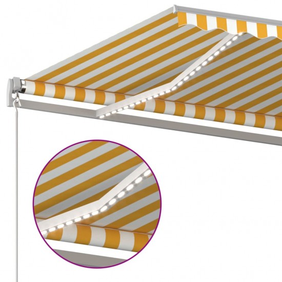 Automatinė markizė su LED/vėjo jutikliu, geltona/balta, 4x3m