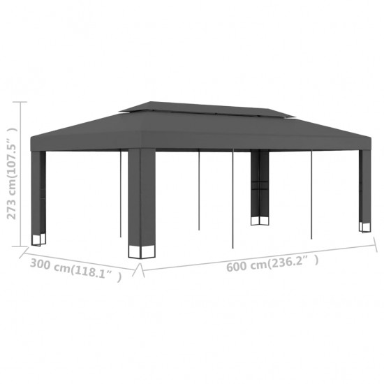 Pavėsinė su dvigubu stogu, 3x6m, antracito spalvos