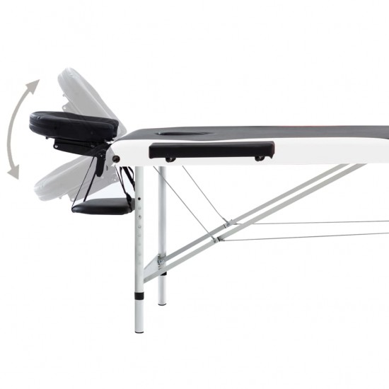 Sulankstomas masažo stalas, juodas/baltas, aliuminis, 3 zonų